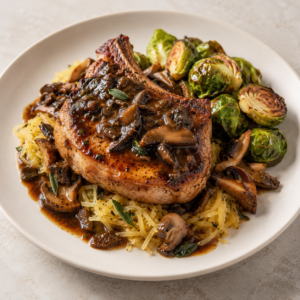 BLACK GARLIC & MUSHROOM PORK CHOP