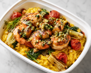Keto Saffron Citrus Shrimp “Risotto”
